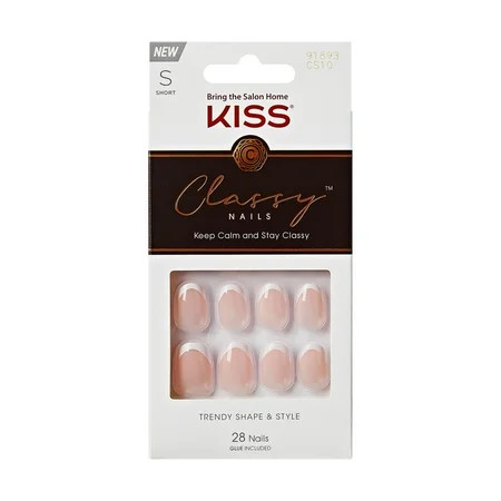 KISS Classy French Tip Press On Nails Exclusive Only White Short Oval 28 Count | Walmart (US)