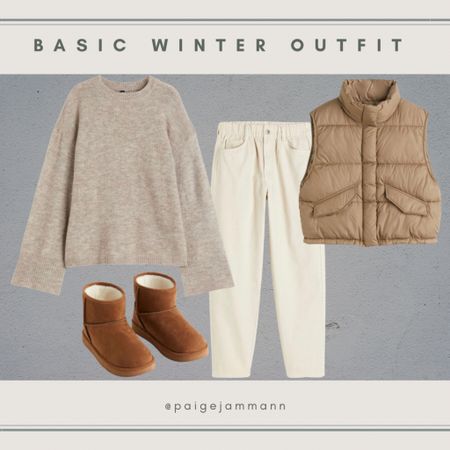 Monochromatic winter outfit, beige winter outfit, winter outfit inspiration, ecru pant, basic winter outfit, winter basics, puffer vest, Ugg outfit

#LTKstyletip #LTKSeasonal