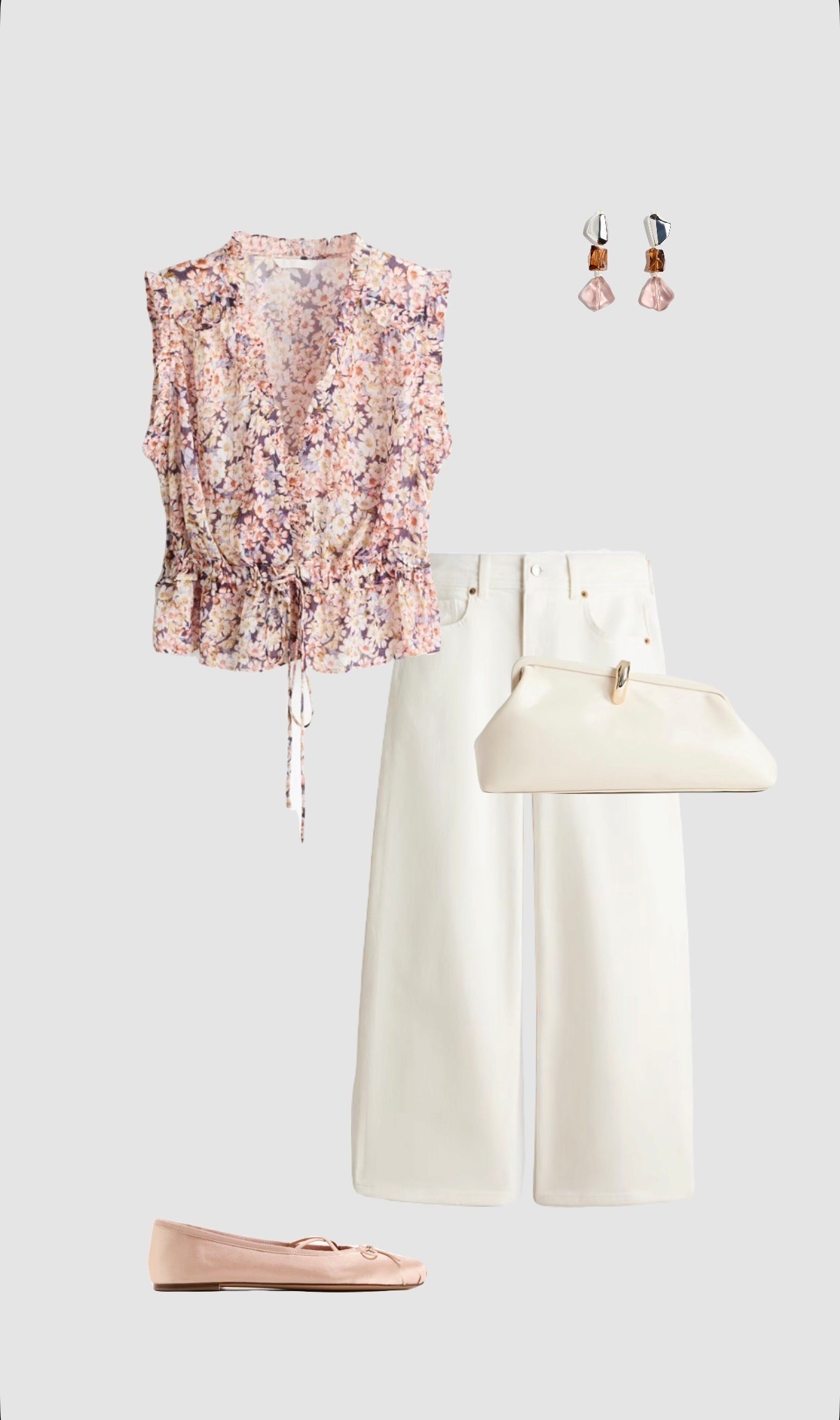 Summer Date Night Outfit 💖

• floral pink blouse top high waisted off white wide leg jeans satin ballet flats cream clutch bag evening outfits dinner outfit womens uk 2026 outfit vacation outfit holiday city break outfits summer outfit pub beer garden outfit •

#LTKuk #LTKsummer #LTKdatenight