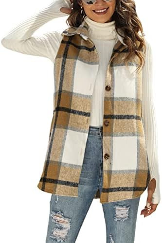 UANEO Womens Fall Flannel Plaid Vest Button Down Sleeveless Shirt Jacket With Pockets | Amazon (US)