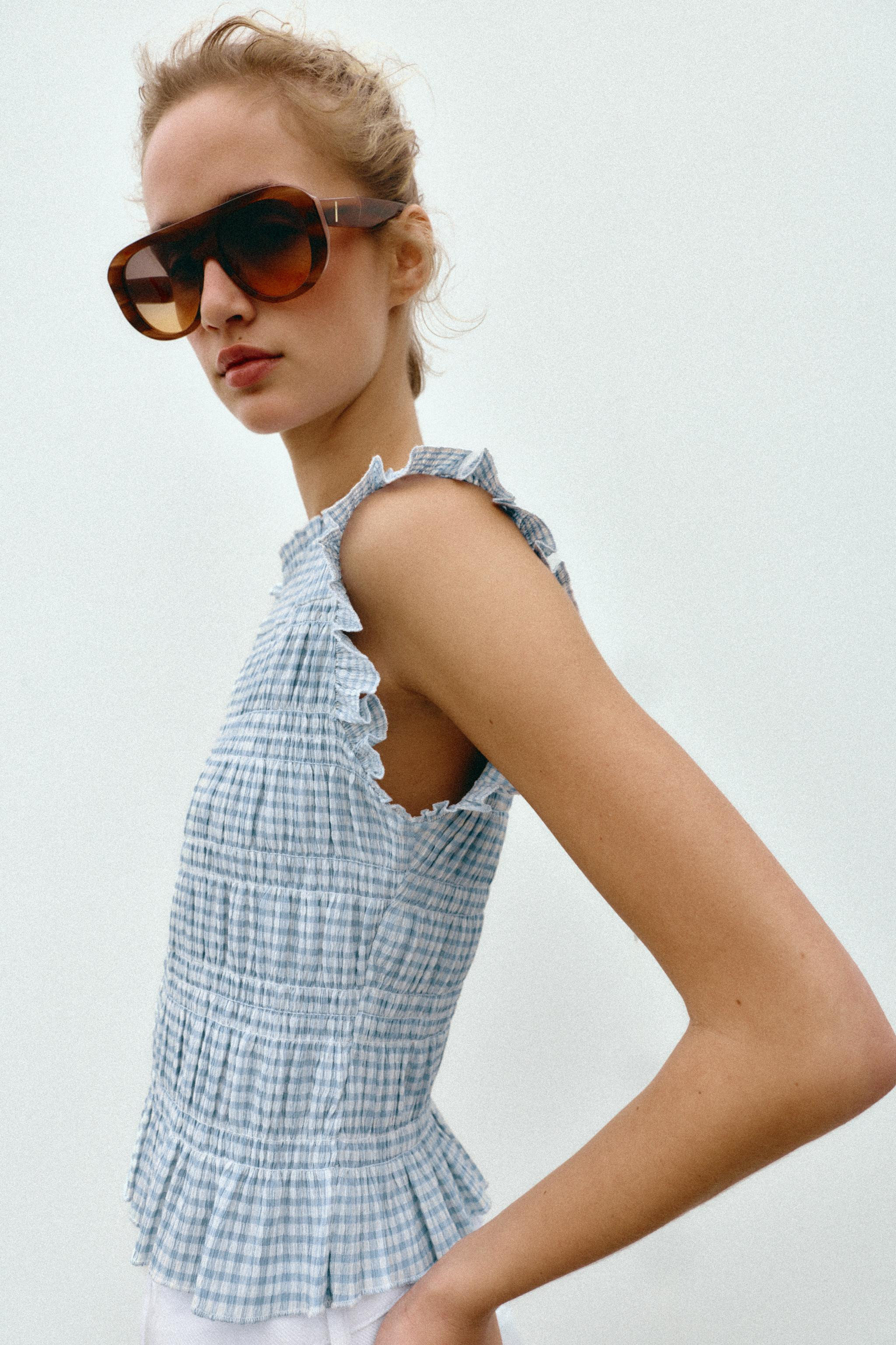 GINGHAM SMOCKED TOP | Zara UK