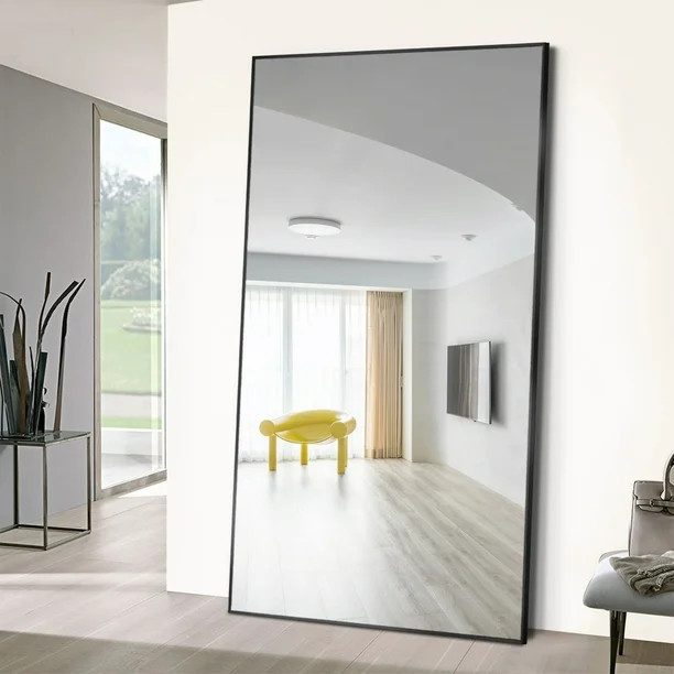 NeuType 71"x32" Rectangular Full Length Floor Mirror with Stand Elegant Black | Walmart (US)
