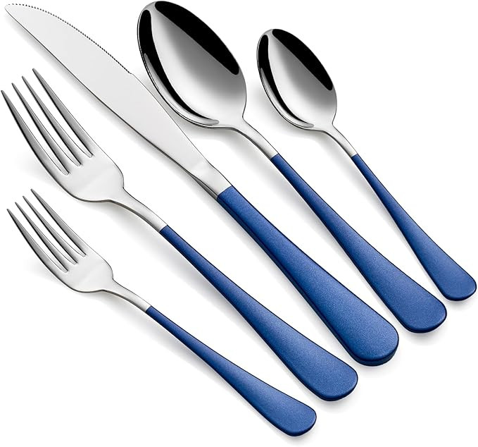 Colorful Silverware Set 20 Piece 18/0 Stainless Steel Flatware Sapphire Blue Handle Cutlery Set S... | Amazon (US)