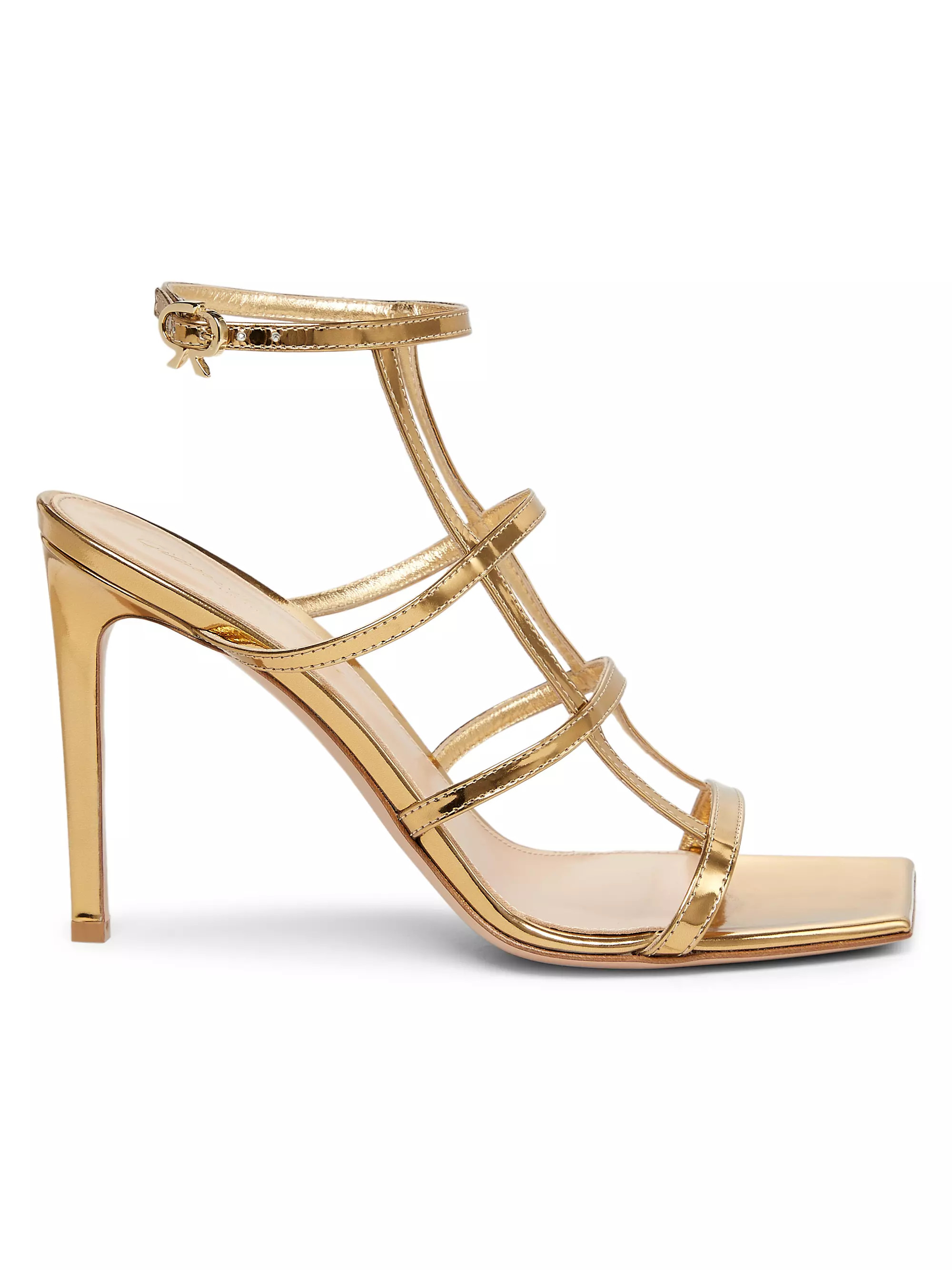 Shop Gianvito Rossi Strappy 95MM Metallic Leather Sandals | Saks Fifth Avenue | Saks Fifth Avenue