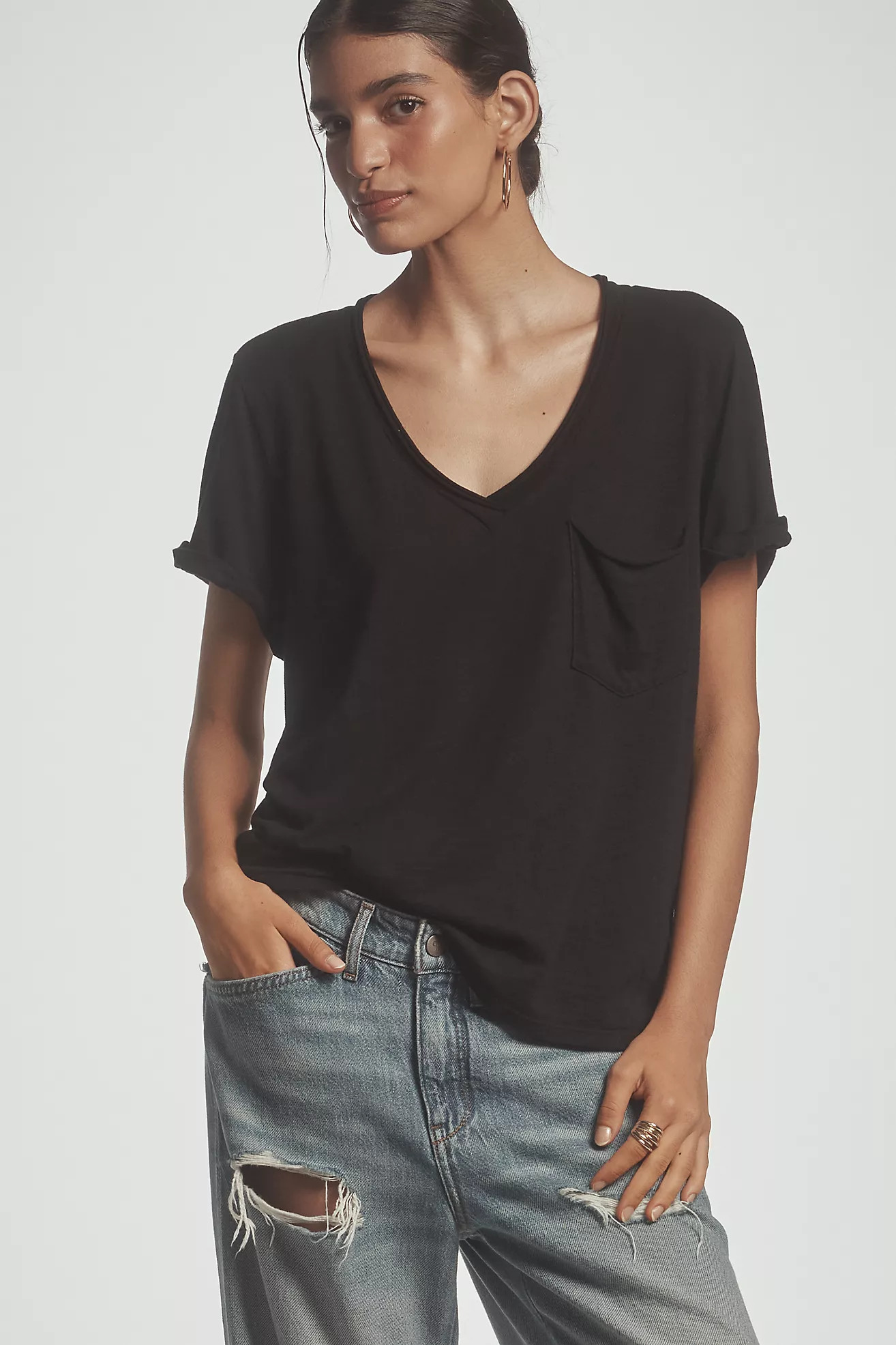 The Quinn Short-Sleeve V-Neck Tee by Pilcro | Anthropologie (US)