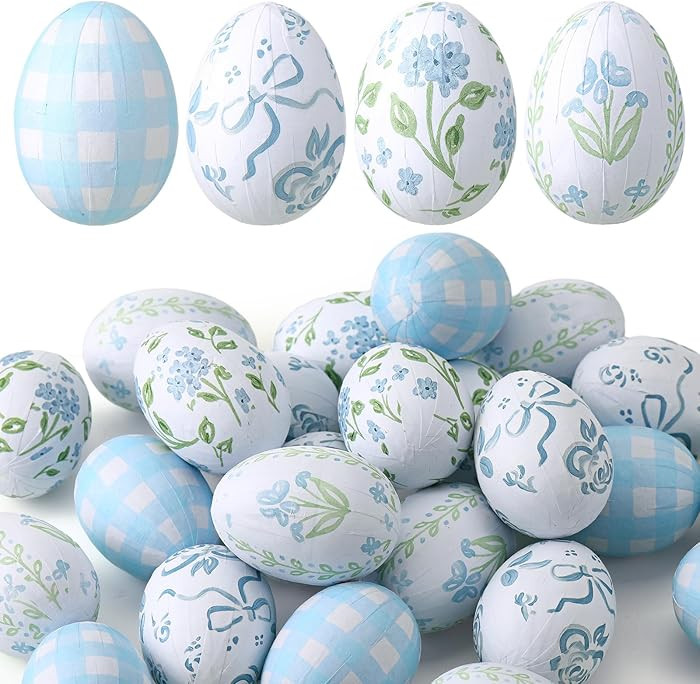 24 Pcs Floral Easter Eggs Cute Bow Pastel Easter Eggs for Basket Filler Colorful Tray Decor Boho ... | Amazon (US)