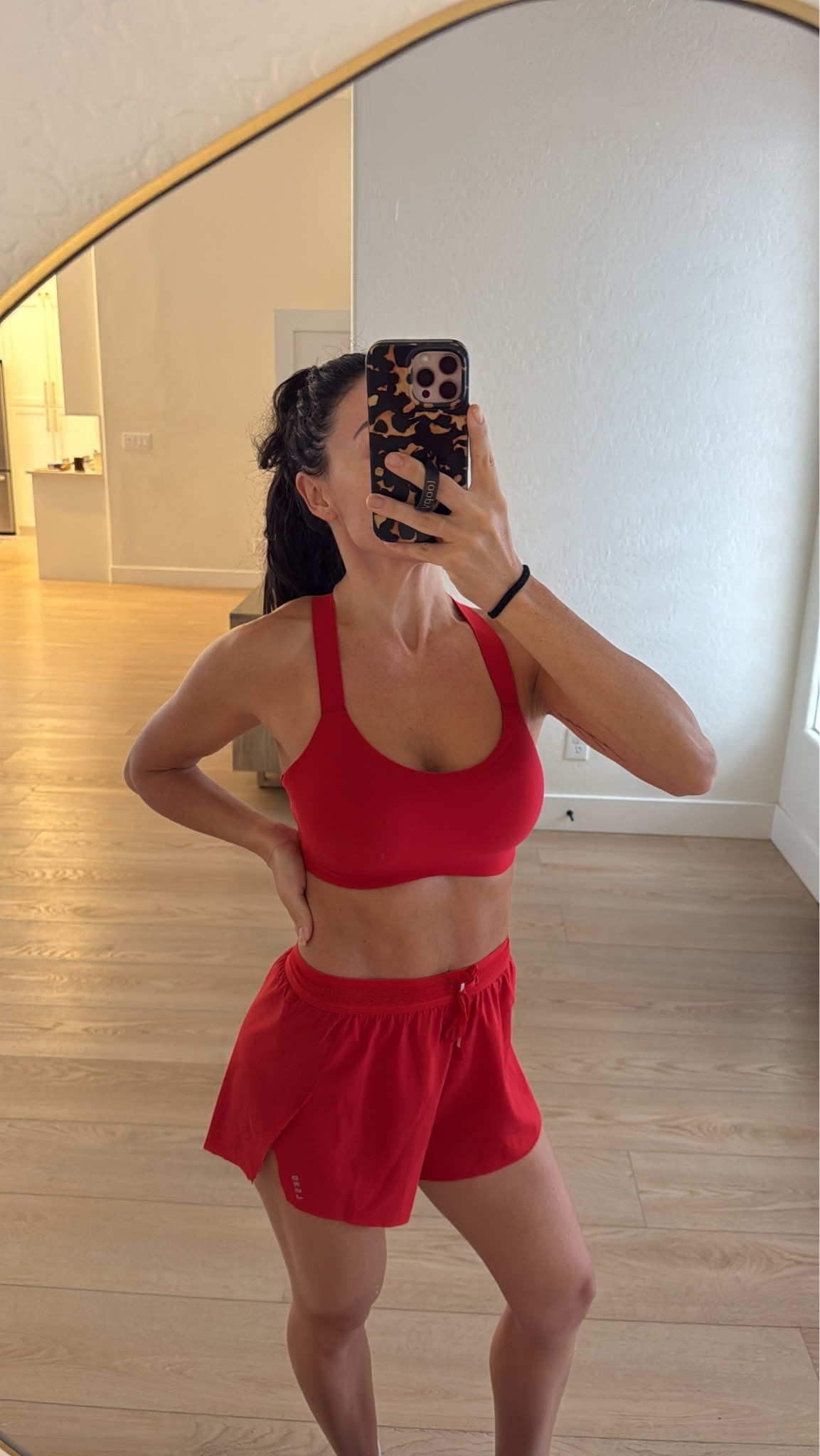 Today’s running outfit! @Spanx sports bra size small // @LSKD shorts size small 

Red outfit 
Running essentials