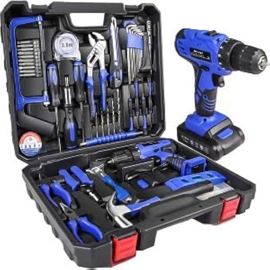 112 Piece Power Tool Combo Kits with 21V Cordless Drill, Professional Household Home Tool Kit Set... | Amazon (US)