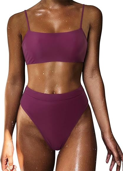MOSHENGQI Women High Wasited Bikini Shoulder Strap 2 Piece High Cut String Sw. | Amazon (CA)