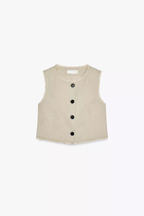 LINEN FRAYED RUSTIC VEST | Zara US