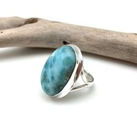 Larimar Ring // 925 Sterling Silver Oval Setting Sky Blue Size 9 | Etsy (US)