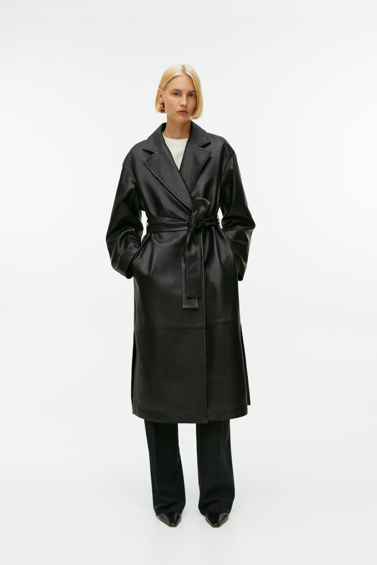 Ledermantel mit Gürtel | H&M (DE, AT, CH, NL, FI)