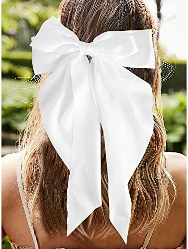 Bachelorette Party Decorations Bolonar White Hair Bow Solid Color Large Hair Bows for Women Ribbon B | Amazon (US)