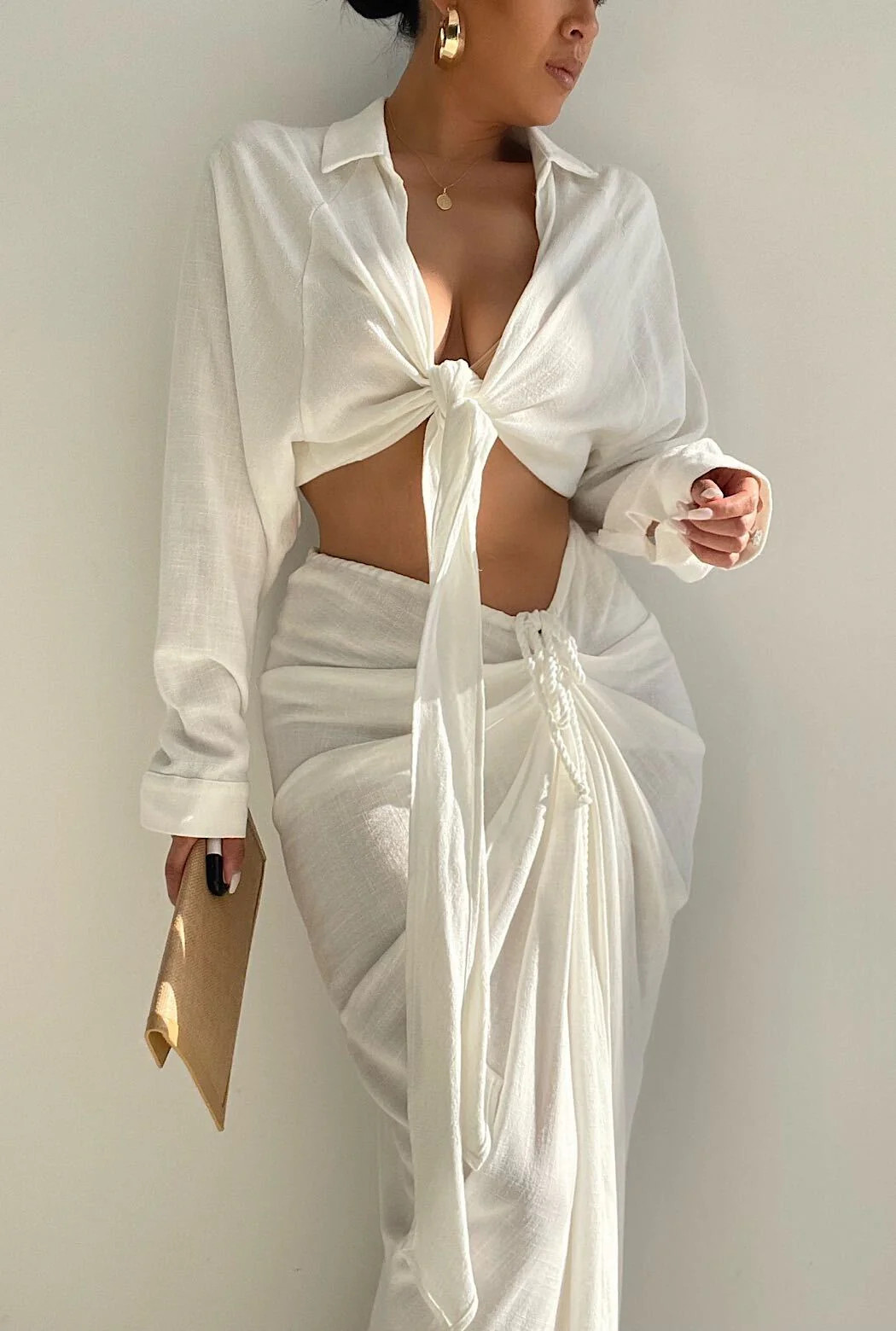 Ivory Soho Front Tied Woven Top | JLUXLABEL