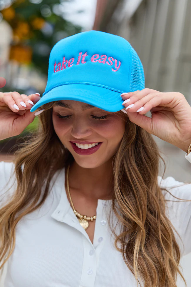 Take It Easy Blue Trucker Hat | Pink Lily