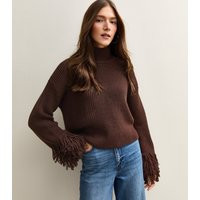 Women's Dark Brown Looped Fringe Cuff Jumper New Look | New Look (UK)
