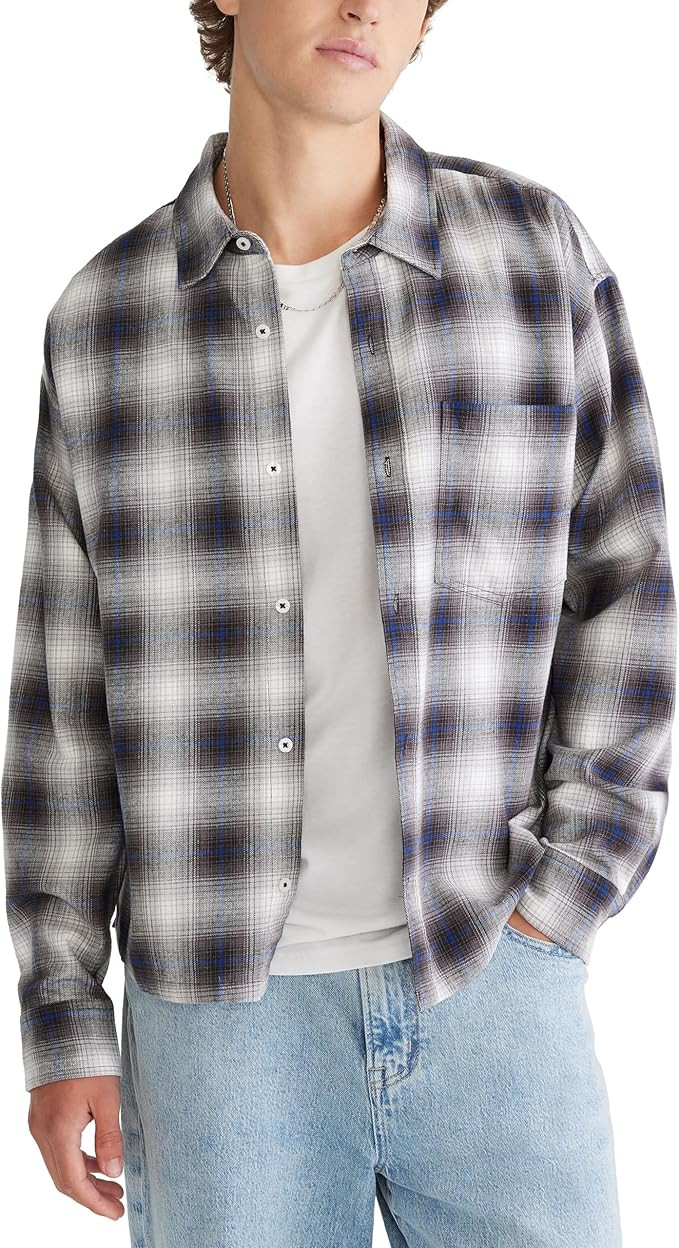 Aeropostale Men's Long Sleeve Plaid Boxy Flannel Shirt | Amazon (US)