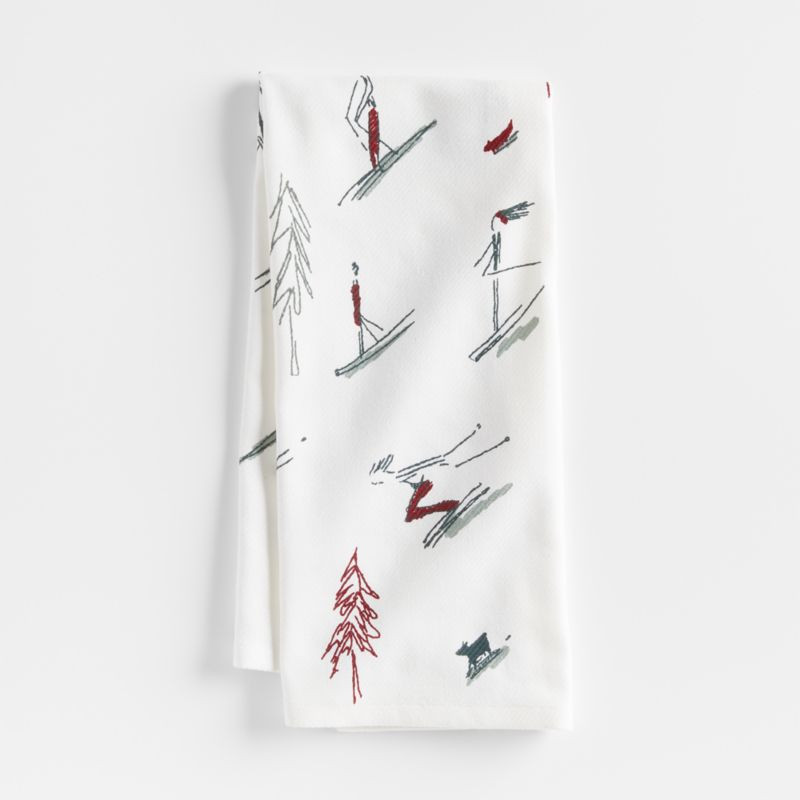 Holiday Skiers Organic Cotton Dish Towel + Reviews | Crate & Barrel | Crate & Barrel