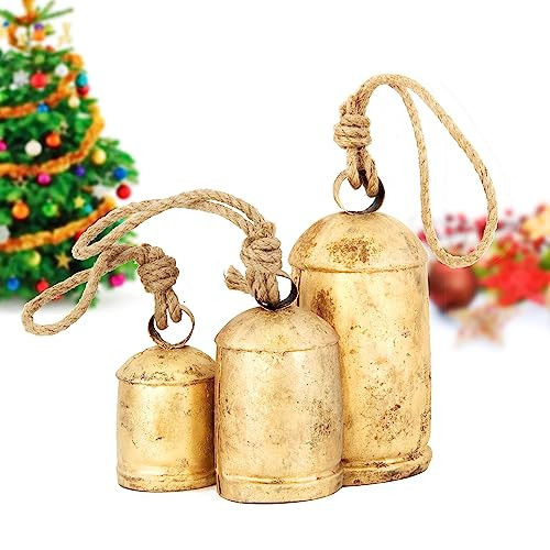 Vintage Rustic Cow Bell Christmas Set - Shabby Chic Holiday Decor - 3 Bells in Various Sizes (4", 6", 8" H) Create Festive Ambiance and Invite Good Luck | Amazon (US)