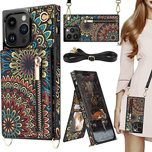 HOGGU Crossbody iPhone 14 Pro Max Case Wallet with Card Holder, Floral Leather iPhone 14 Pro Max Cro | Amazon (US)