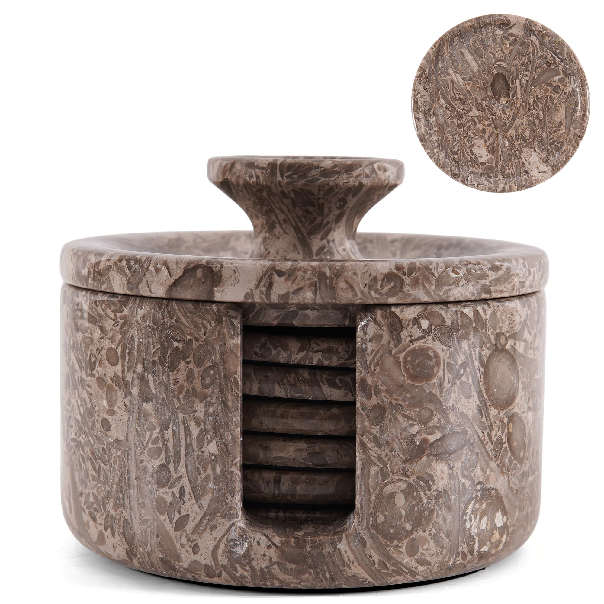 Marble Coasters Set of 6 for Drinks 3.5” Inches Oceanic Round Stone Drink Coaster Set with Hold... | Amazon (US)