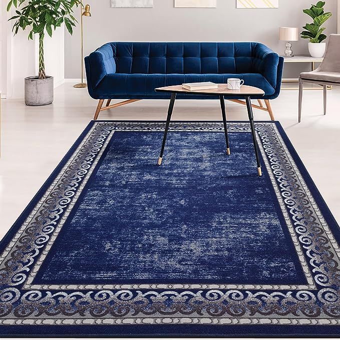 Antep Rugs Alfombras Bordered Modern 8x10 Non-Slip (Non-Skid) Low Pile Rubber Backing Indoor Area... | Amazon (US)
