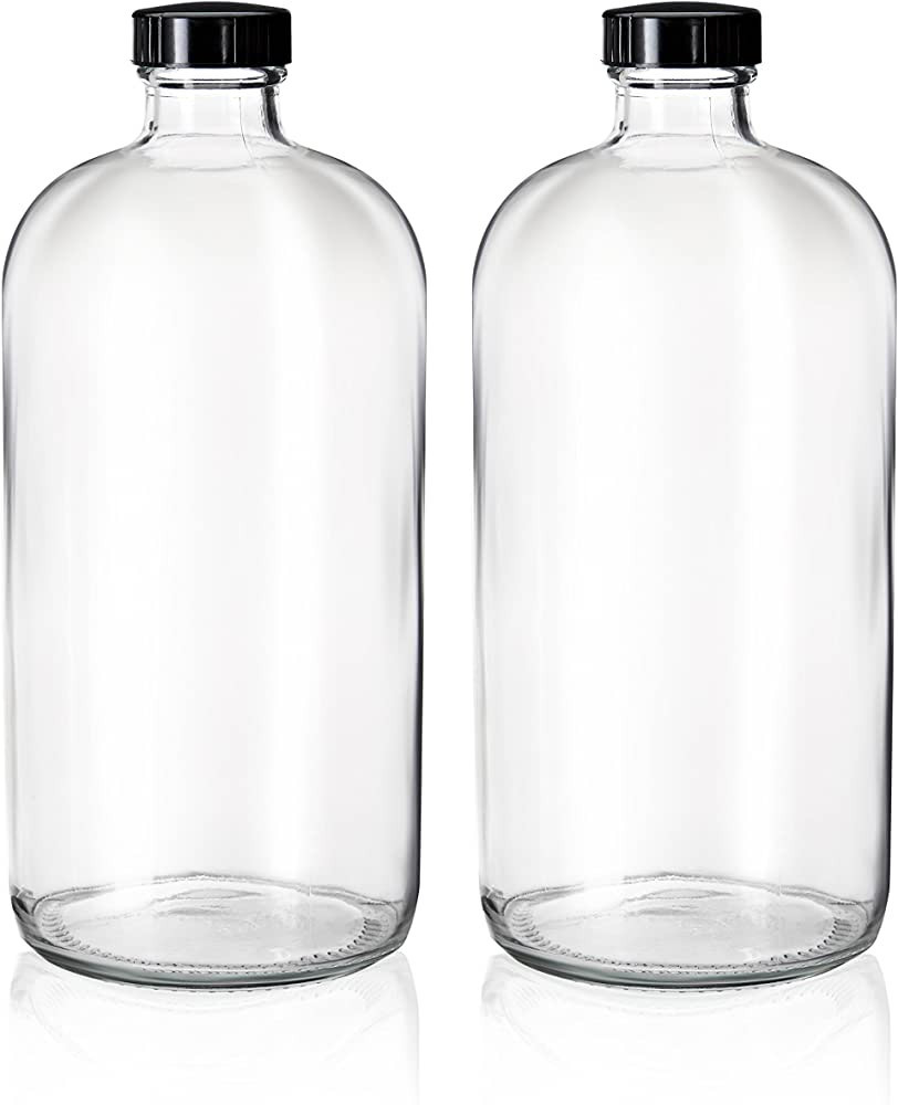 2 Pack - 32oz Boston Round Clear Glass Growler - with Phenolic Poly Cone Insert Caps - Tight Seal... | Amazon (US)