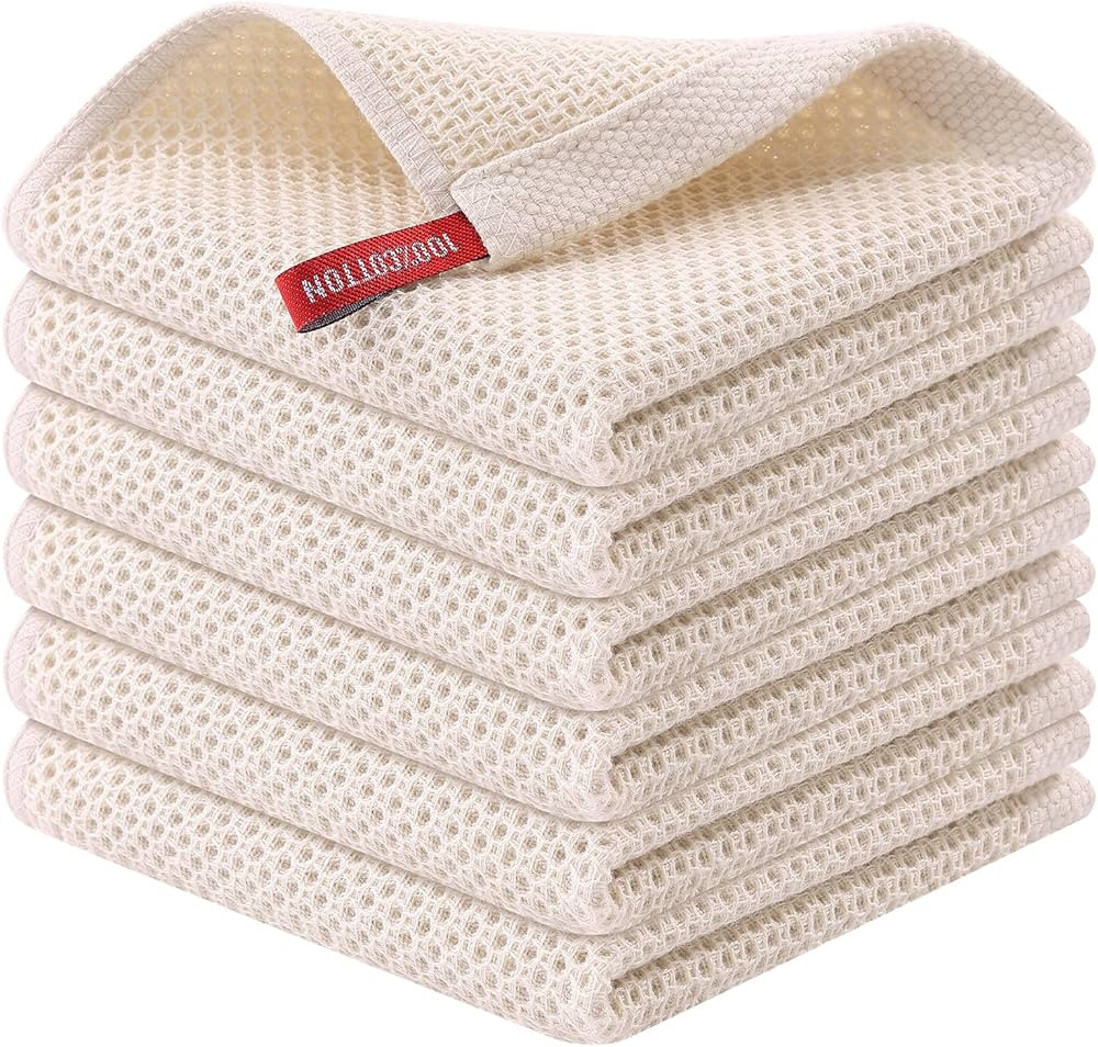 Kitinjoy 100% Cotton Kitchen Dish Cloths, 6-Pack Waffle Weave Dish Towels for Drying Dishes Super... | Amazon (US)