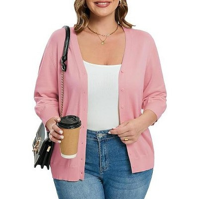 Women's Plus Size Cardigan Open Front Button Sweaters V Neck 3/4 Sleeve Cardigans Knit Outwear | Target
