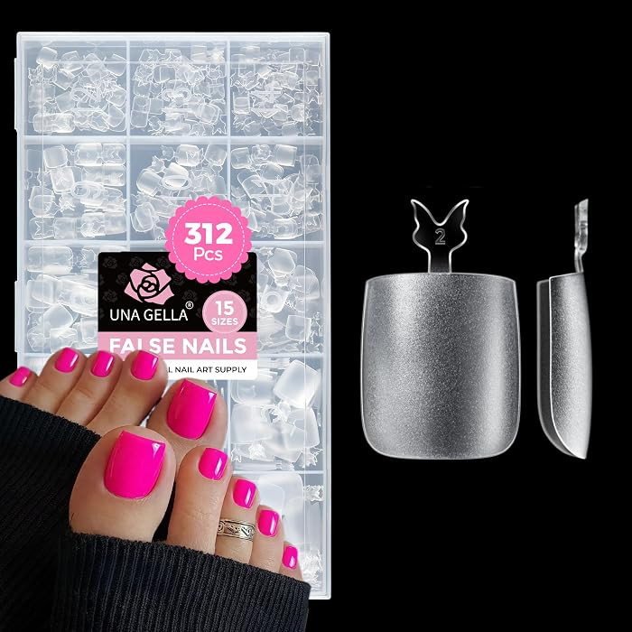 UNA GELLA Square Toe Nail Tips Big Long 312Pcs 15Sizes, Full Cover Soft Gel Toes Nail Tip Pre-etc... | Amazon (US)