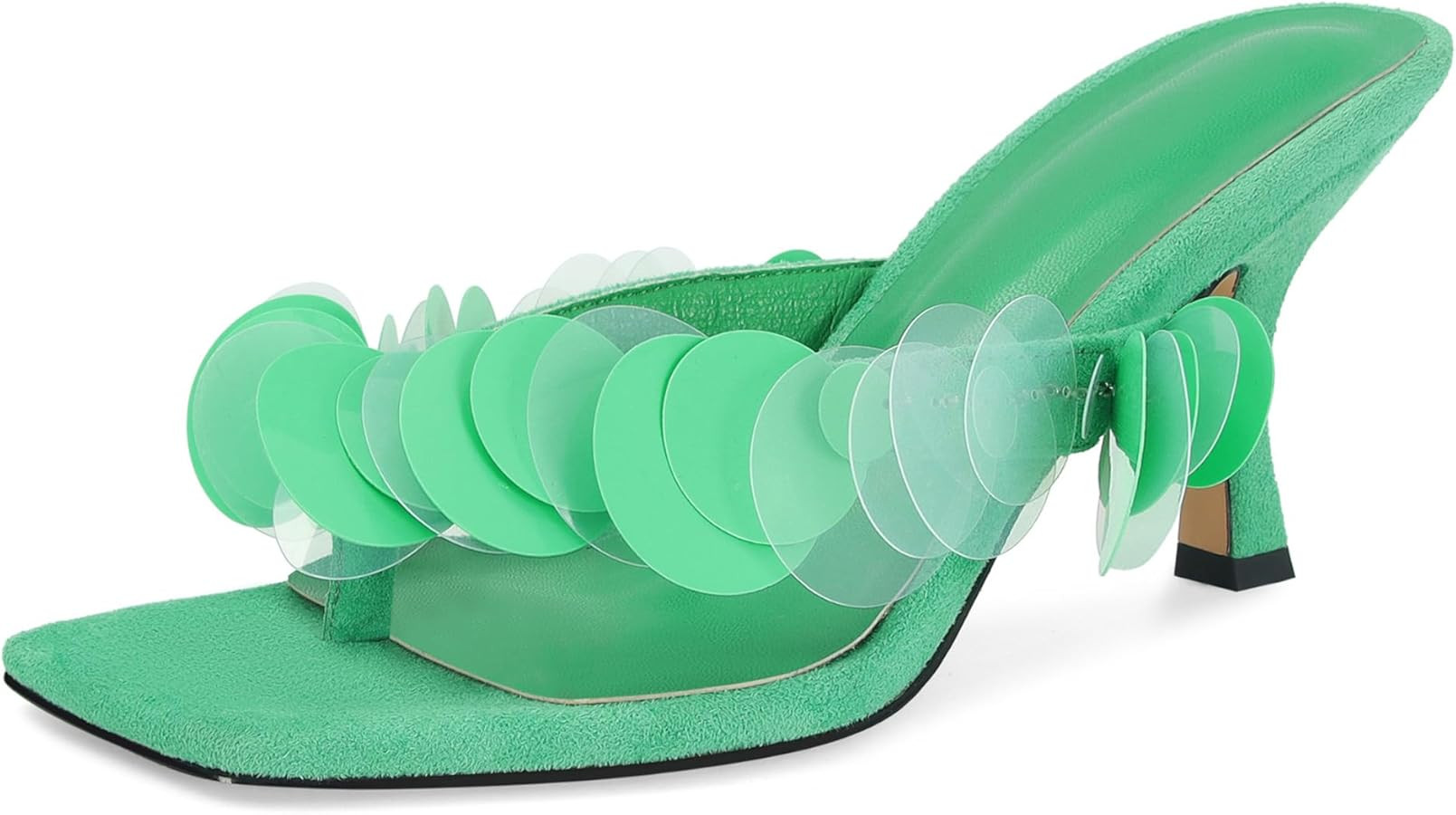 Flip Flop Heels for Women Square Open Strappy Heels Dressy Kitten Heeled Sandals with Plastic Dis... | Amazon (US)