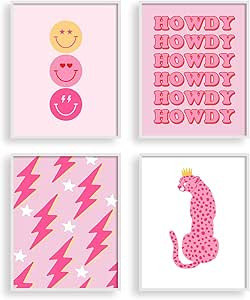heilkee Preppy Room Decor Aesthetic Hot Pink White Wall Art for Teen Girls Bedroom Pink College D... | Amazon (US)