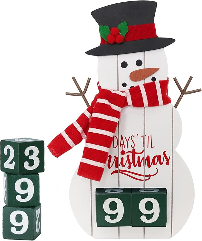 MEETYAMOR Wooden Christmas Countdown, Snowman with Wood Block Christmas Decor, 99 Days of Christm... | Amazon (US)