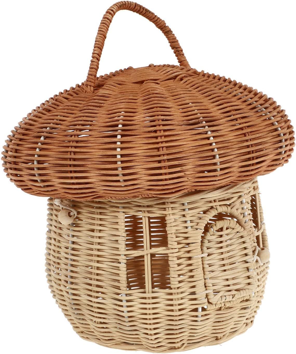 Amazon.com: NOLITOY Handwoven Rattan Storage Basket, Mushroom Saver Organizer with Lid Picnic Bas... | Amazon (US)