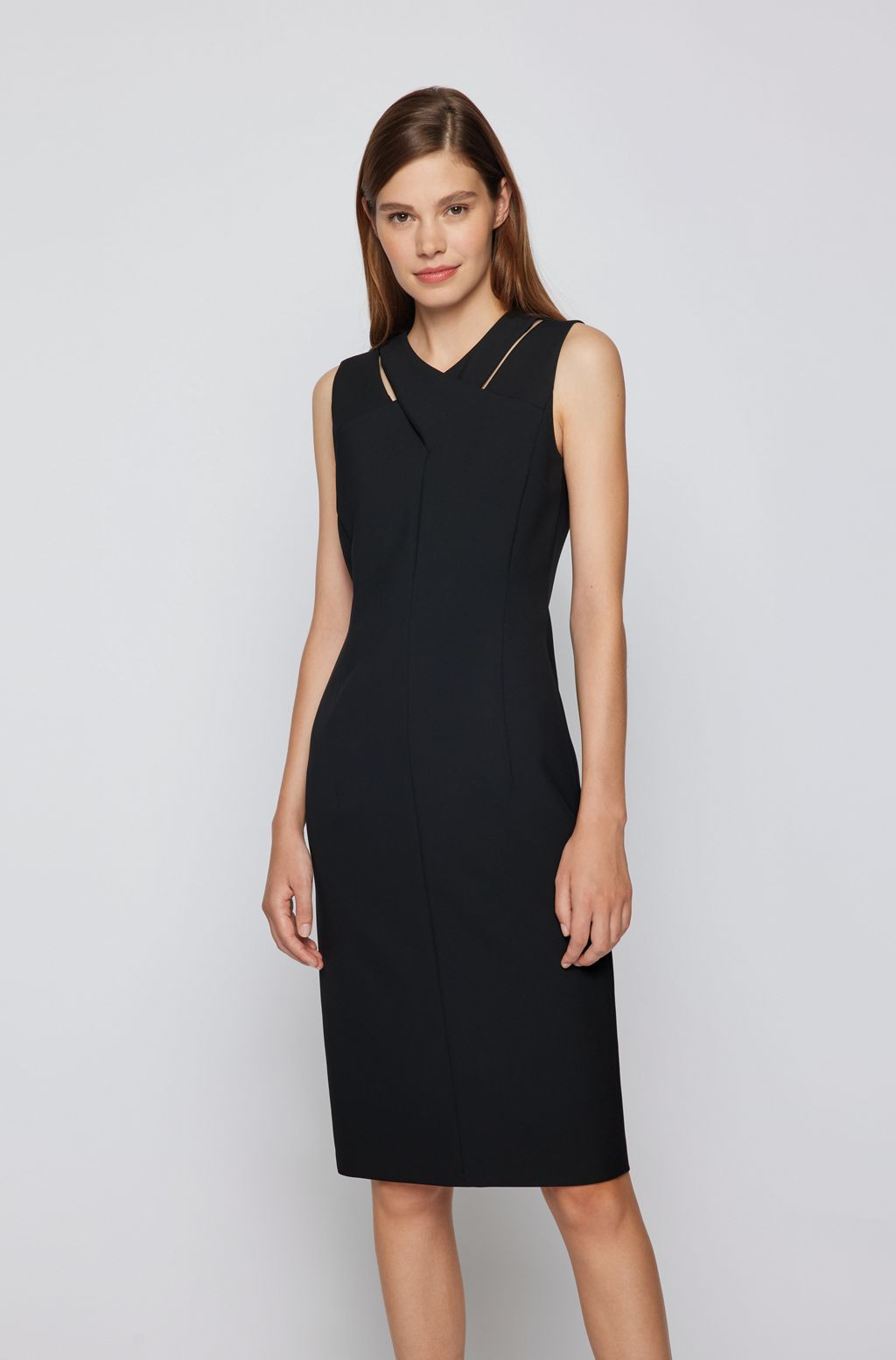 BOSS - Slim-fit dress with crossed neckline and rear zip | Hugo Boss (UK)