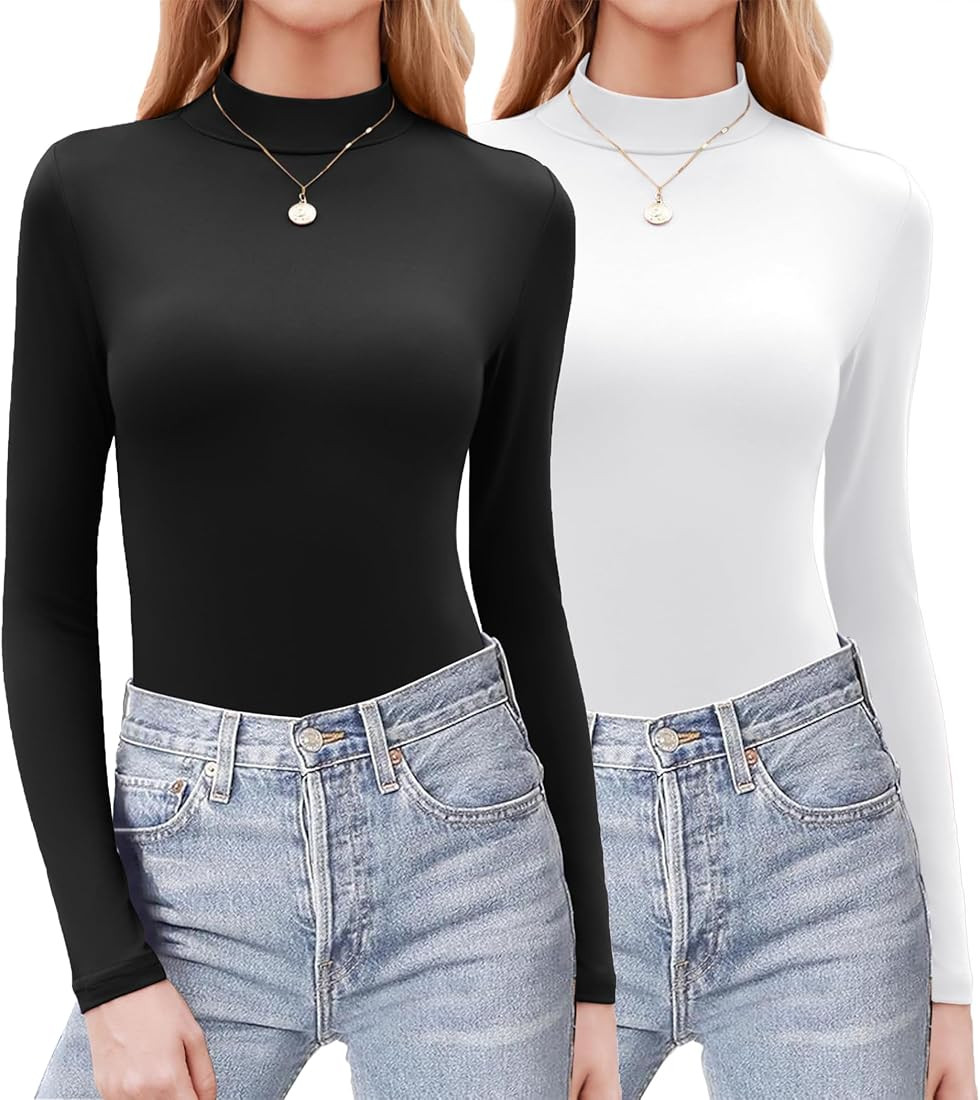 Zeagoo Womens Long Sleeve Shirts Mock Neck Turtleneck Slim Fitted Basic Crop Tops 2024 Fashion Ca... | Amazon (US)
