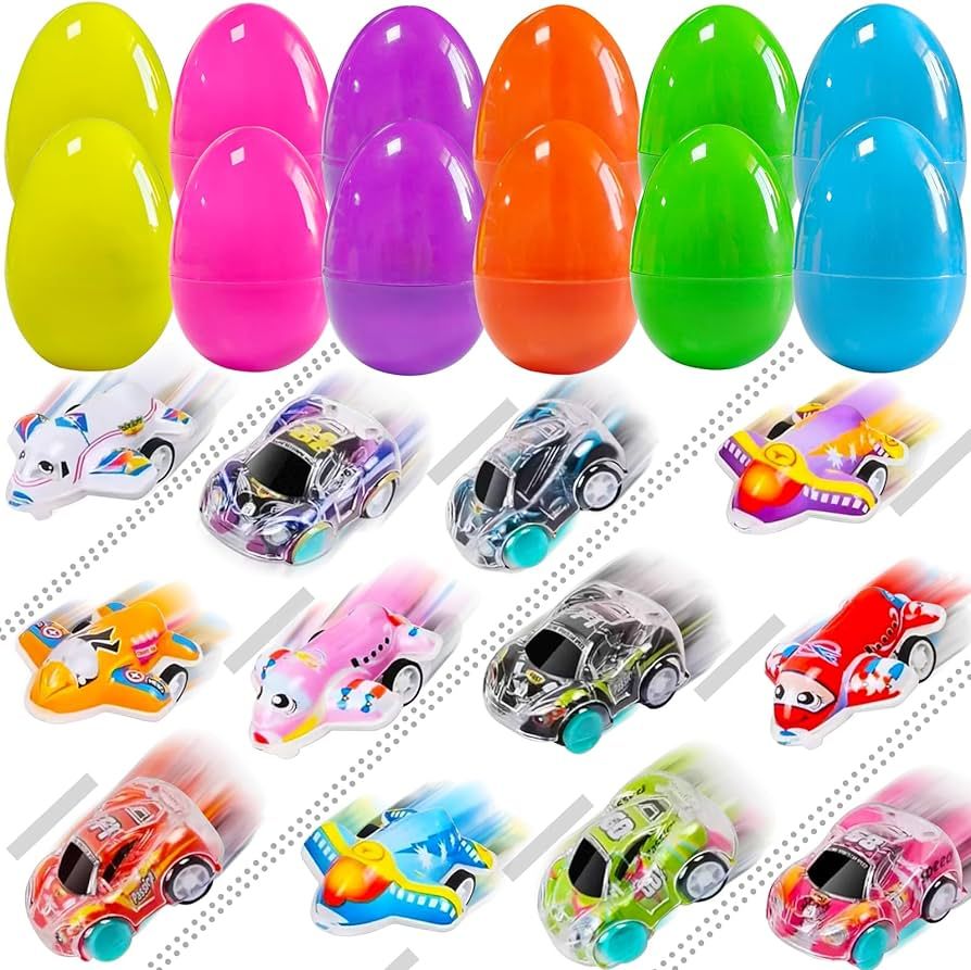 Dokeawo Easter Eggs with Toys Inside - 12 Prefilled Easter Eggs with Pull-Back Cars for Easter Eg... | Amazon (US)