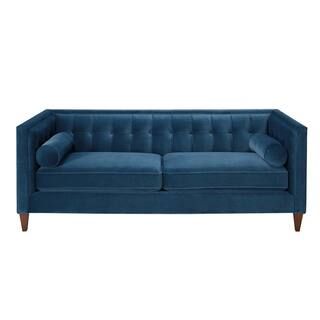 Jennifer Taylor Jack 84 in. Satin Teal Velvet 3-Seater Tuxedo Sofa with Removable Cushions-8403-3... | The Home Depot