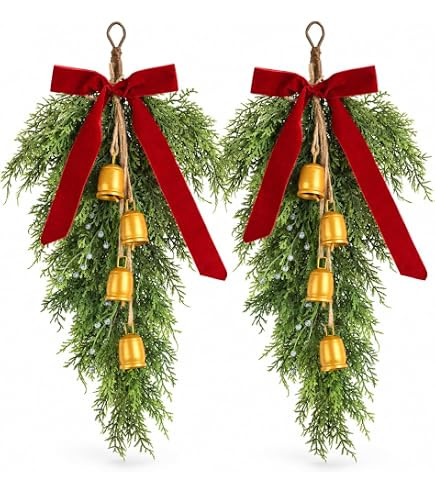 2 Pcs 36" Christmas Teardrop Swags Faux Norfolk Pine Greenery | Amazon (US)