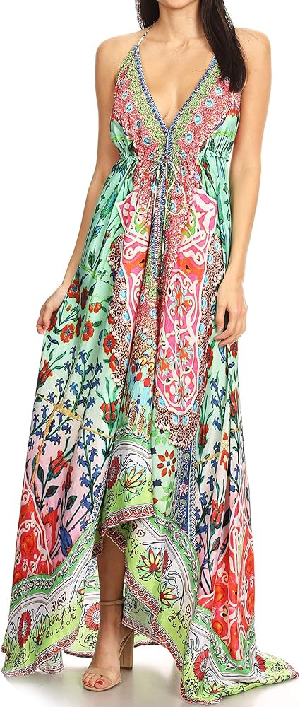 Sakkas Lizi Womens Maxi High-Low Halter Handkerchief Long Dress Beach Party | Amazon (US)