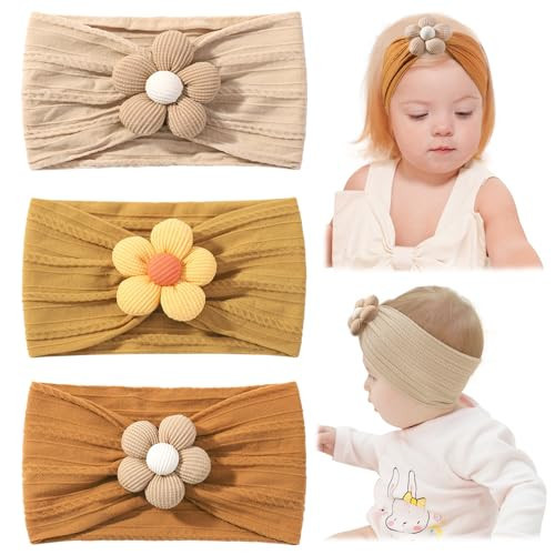 jollybows 3 Pcs Baby Girls Bows Flower Headbands Soft Nylon Hairbands with Bows Handmade Hair Accessories for Kids Toddlers Infants Newborn | Amazon (US)