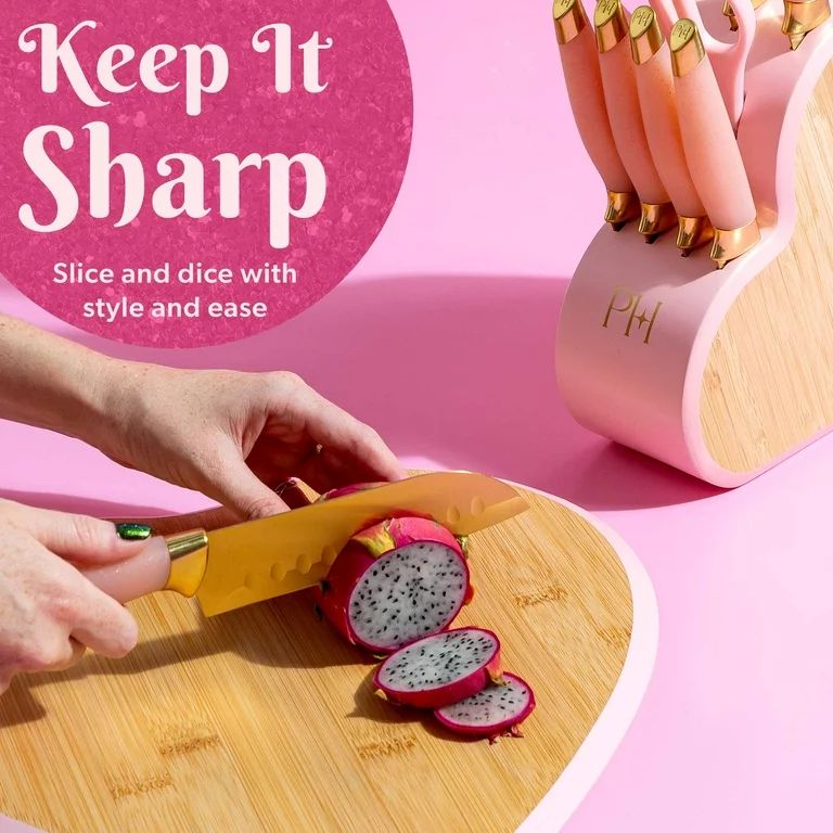 Paris Hilton 10-Piece Heart-Shaped Stainless Steel Knife Block Set, Pink - Walmart.com | Walmart (US)