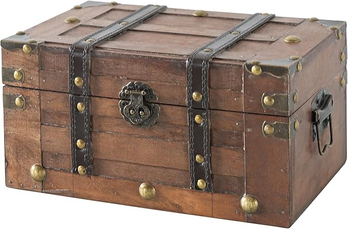 SLPR Alexander Small Wooden Treasure Chest - 11" x 7" x 5.5", Wood Storage Box with Hinged Lid, D... | Amazon (US)