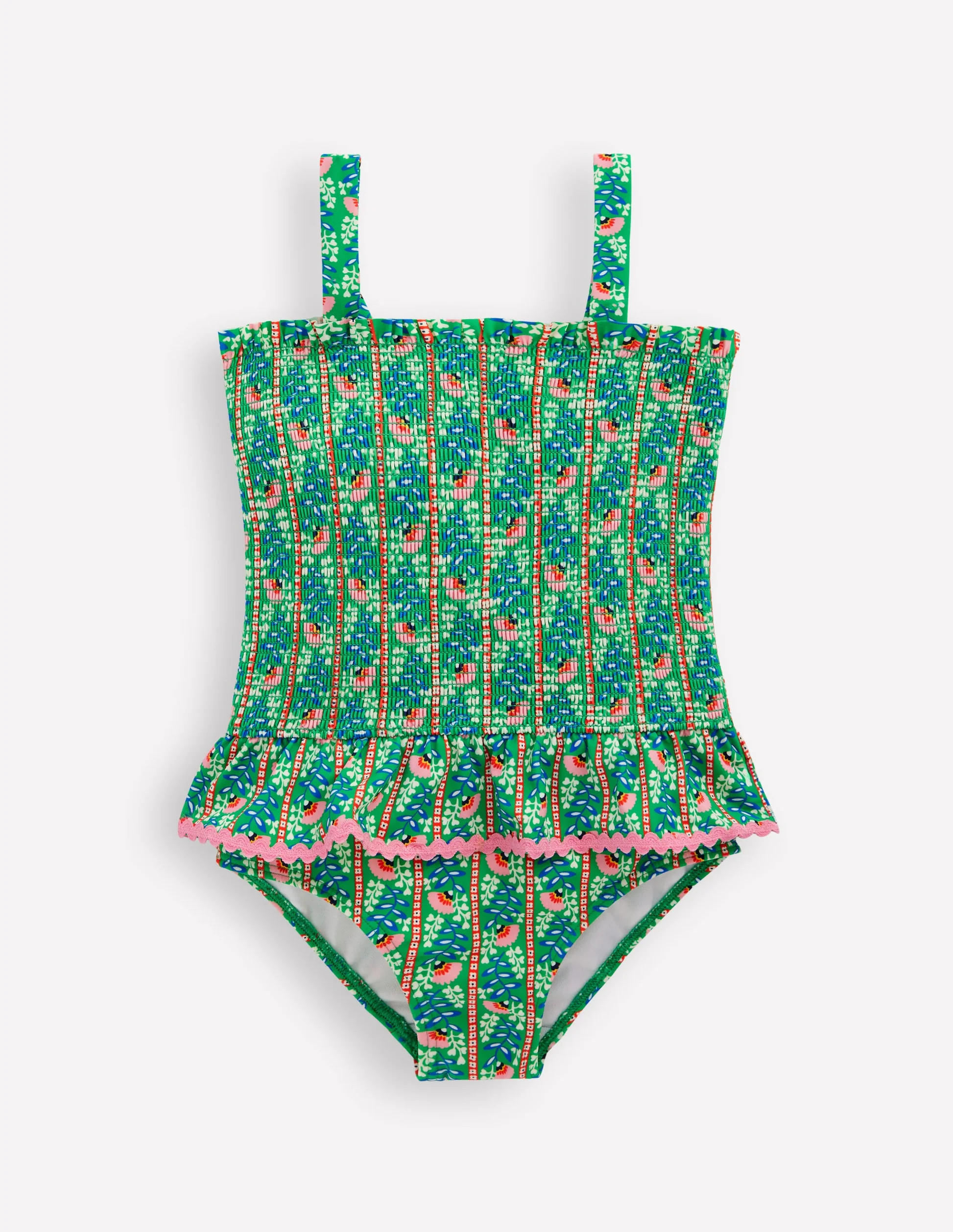 Peplum Smocked Swimsuit-Green Vine Floral | Boden (US)