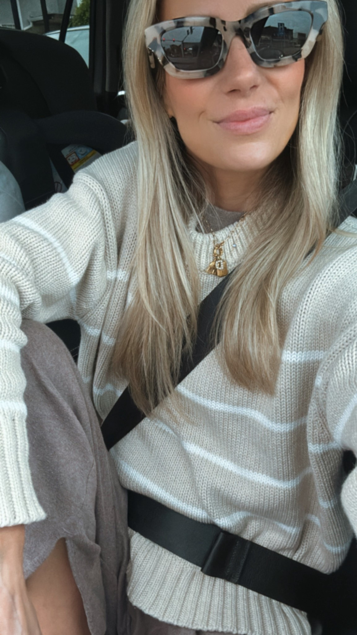 Comfiest travel set + sweater. Each piece is organic cotton 
Wearing an XS  in the top of the set, and small in the pants. Wearing a small in the striped sweater  

#LTKPetite #LTKStyleTip #LTKTravel