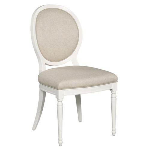 Woodbrige Hampton French White Dove Wood Off White Linen Dining Side Chair | Kathy Kuo Home