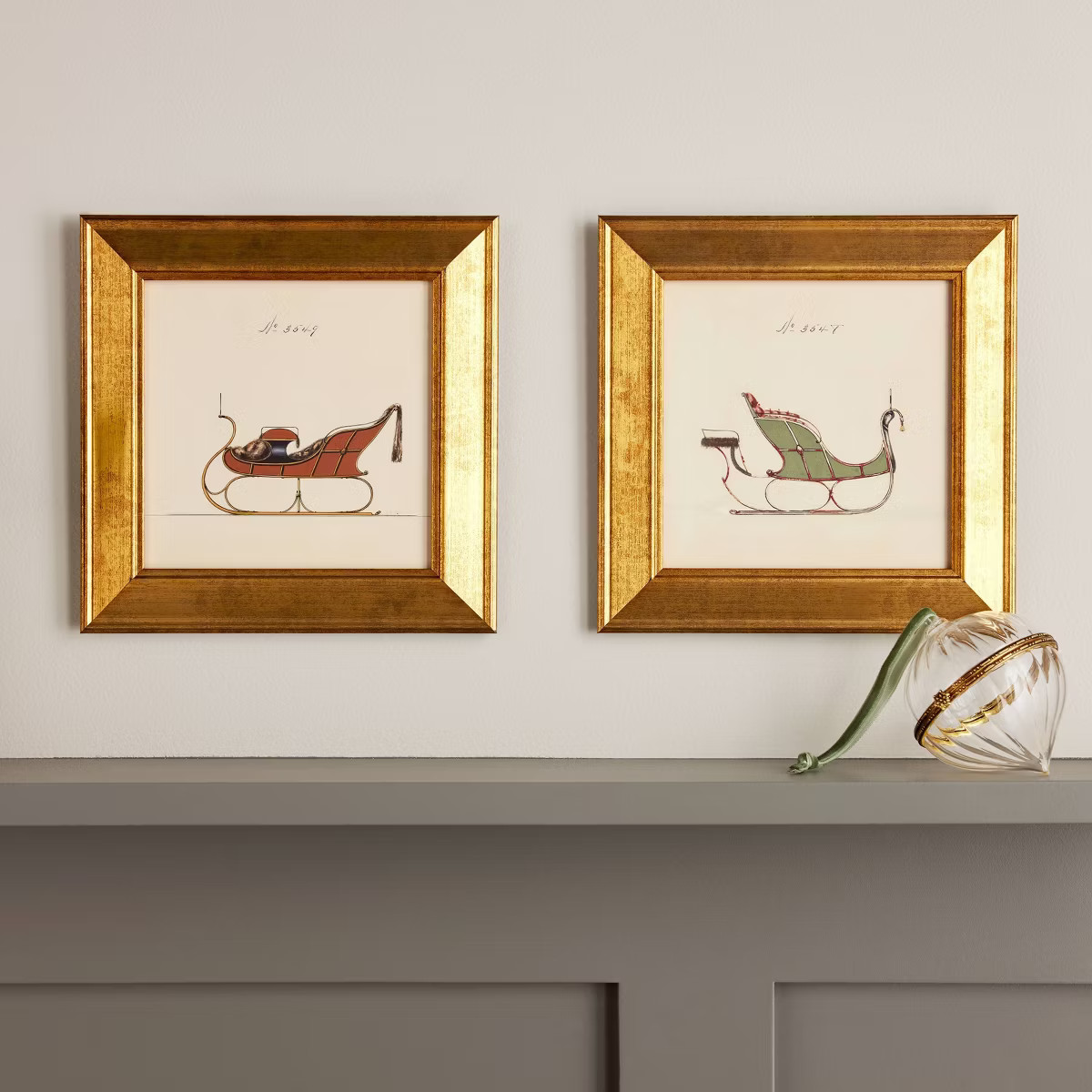 8"x8" Vintage Christmas Sleigh Framed Wall Art (Set of 2) - Hearth & Hand™ with Magnolia | Target