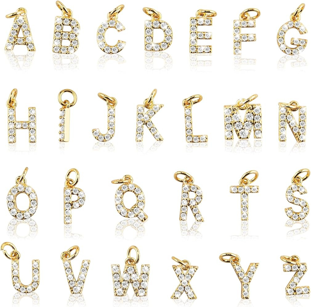 26Pcs 18K Gold Filled A-Z Alphabet Letters Charms for Jewelry Making, Initial A-Z Alphabet Charm ... | Amazon (US)