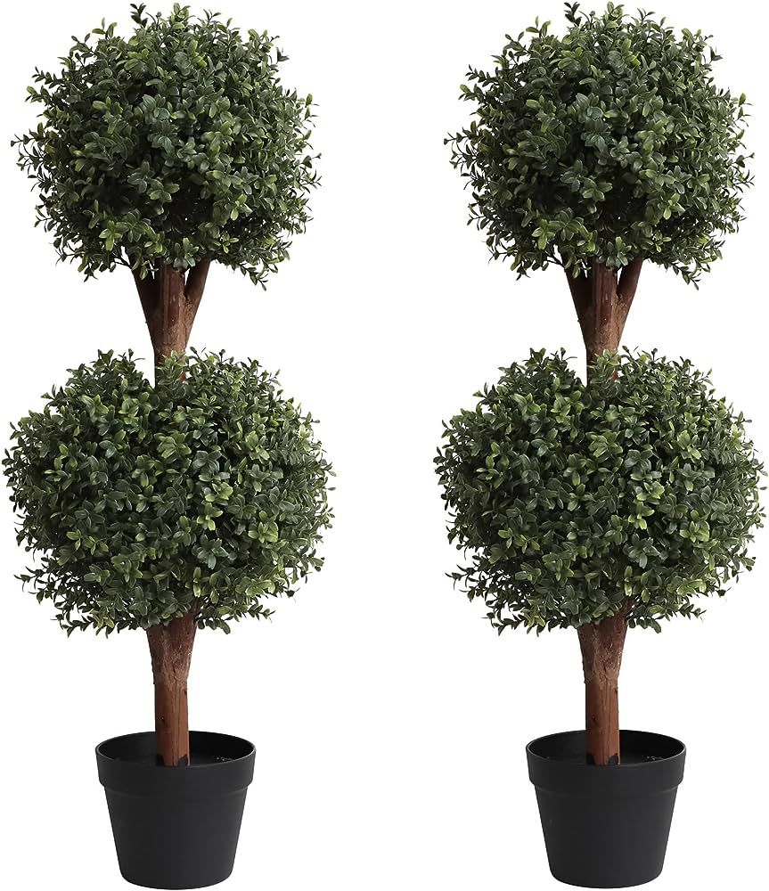 （Set of 2） Lifelike 3Ft arfiticial Double Ball Topiary Trees Outdoor Faux Topiary Tree for Ou... | Amazon (US)