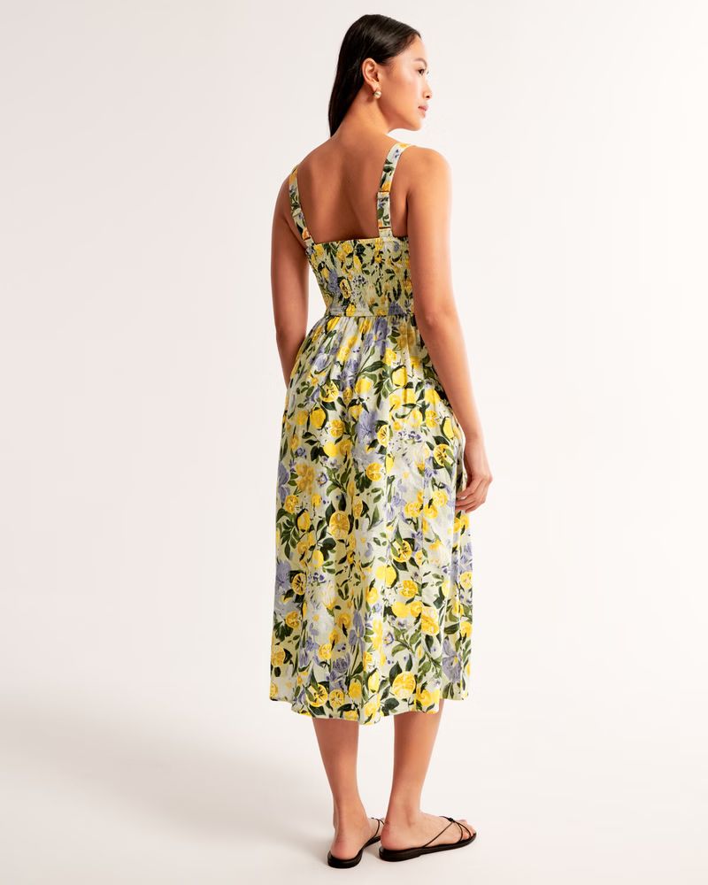 Emerson Linen-Blend Wide Strap Midi Dress | Abercrombie & Fitch (US)